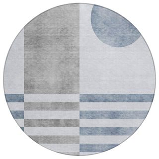 Piper Looms Chantille Geometric ACN2131 Blue Machine Washable Area Rug Round Main Image