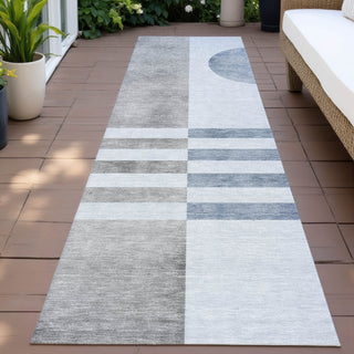 Piper Looms Chantille Geometric ACN2131 Blue Machine Washable Area Rug Runner Outdoor Lifestyle Image Feature