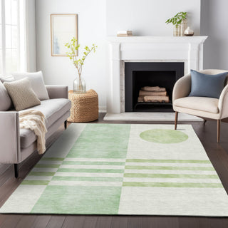 Piper Looms Chantille Geometric ACN2131 Green Machine Washable Area Rug Lifestyle Image Feature