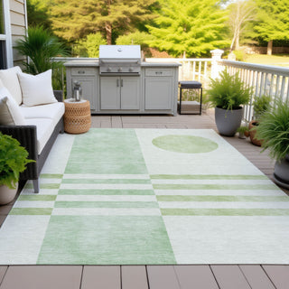 Piper Looms Chantille Geometric ACN2131 Green Machine Washable Area Rug Outdoor Lifestyle Image Feature