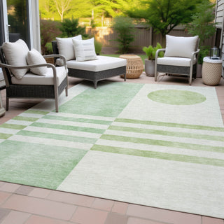 Piper Looms Chantille Geometric ACN2131 Green Machine Washable Area Rug Outdoor Lifestyle Image Feature