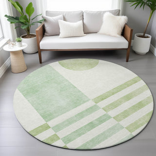 Piper Looms Chantille Geometric ACN2131 Green Machine Washable Area Rug Round Lifestyle Image Feature