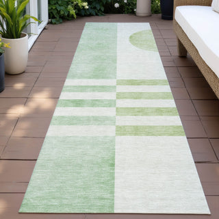 Piper Looms Chantille Geometric ACN2131 Green Machine Washable Area Rug Runner Outdoor Lifestyle Image Feature