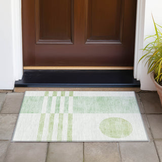 Piper Looms Chantille Geometric ACN2131 Green Machine Washable Area Rug Scatter Outdoor Lifestyle Image Feature