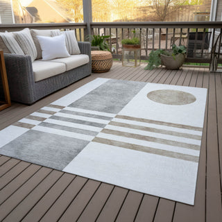 Piper Looms Chantille Geometric ACN2131 Ivory Machine Washable Area Rug Outdoor Lifestyle Image Feature