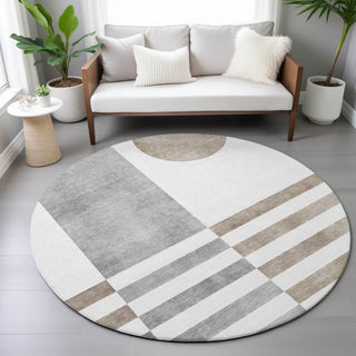 Piper Looms Chantille Geometric ACN2131 Ivory Machine Washable Area Rug Round Lifestyle Image Feature