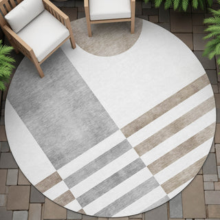 Piper Looms Chantille Geometric ACN2131 Ivory Machine Washable Area Rug Round Outdoor Lifestyle Image Feature