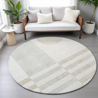Piper Looms Chantille Geometric ACN2131 Linen Machine Washable Area Rug Round Lifestyle Image Feature