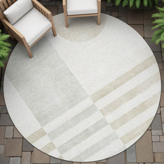Piper Looms Chantille Geometric ACN2131 Linen Machine Washable Area Rug Round Outdoor Lifestyle Image Feature