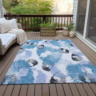 Piper Looms Chantille Floral ACN2132 Blue Machine Washable Area Rug Outdoor Lifestyle Image Feature