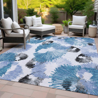 Piper Looms Chantille Floral ACN2132 Blue Machine Washable Area Rug Outdoor Lifestyle Image Feature