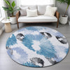 Piper Looms Chantille Floral ACN2132 Blue Machine Washable Area Rug Round Lifestyle Image Feature