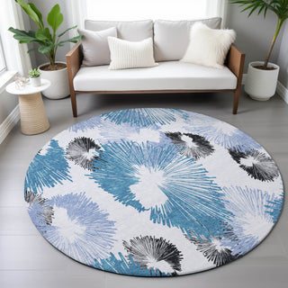 Piper Looms Chantille Floral ACN2132 Blue Machine Washable Area Rug Round Lifestyle Image Feature