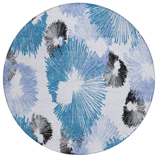 Piper Looms Chantille Floral ACN2132 Blue Machine Washable Area Rug Round Main Image
