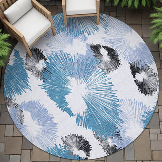 Piper Looms Chantille Floral ACN2132 Blue Machine Washable Area Rug Round Outdoor Lifestyle Image Feature