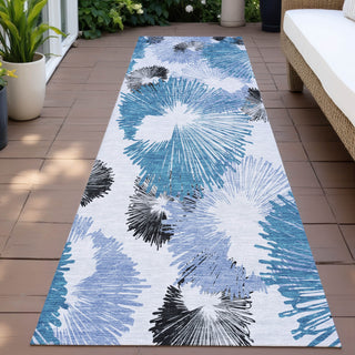 Piper Looms Chantille Floral ACN2132 Blue Machine Washable Area Rug Runner Outdoor Lifestyle Image Feature