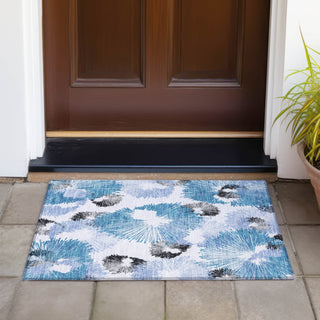 Piper Looms Chantille Floral ACN2132 Blue Machine Washable Area Rug Scatter Outdoor Lifestyle Image Feature