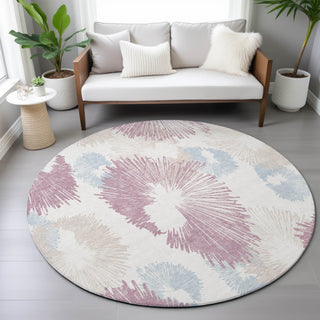 Piper Looms Chantille Floral ACN2132 Blush Machine Washable Area Rug Round Lifestyle Image Feature