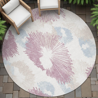 Piper Looms Chantille Floral ACN2132 Blush Machine Washable Area Rug Round Outdoor Lifestyle Image Feature
