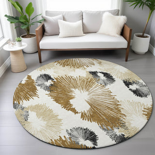 Piper Looms Chantille Floral ACN2132 Chocolate Machine Washable Area Rug Round Lifestyle Image Feature