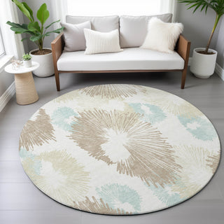 Piper Looms Chantille Floral ACN2132 Mocha Machine Washable Area Rug Round Lifestyle Image Feature
