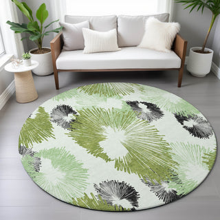 Piper Looms Chantille Floral ACN2132 Olive Machine Washable Area Rug Round Lifestyle Image Feature