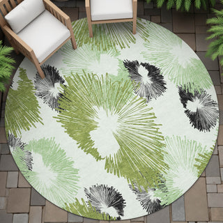 Piper Looms Chantille Floral ACN2132 Olive Machine Washable Area Rug Round Outdoor Lifestyle Image Feature