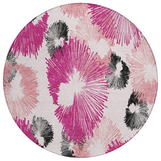 Piper Looms Chantille Floral ACN2132 Pink Machine Washable Area Rug Round Main Image