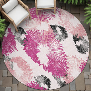 Piper Looms Chantille Floral ACN2132 Pink Machine Washable Area Rug Round Outdoor Lifestyle Image Feature
