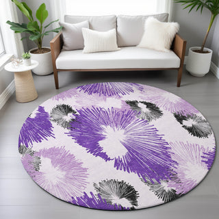 Piper Looms Chantille Floral ACN2132 Purple Machine Washable Area Rug Round Lifestyle Image Feature