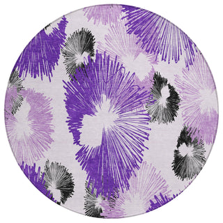 Piper Looms Chantille Floral ACN2132 Purple Machine Washable Area Rug Round Main Image