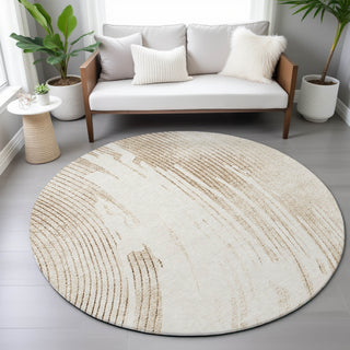 Piper Looms Chantille Swirls ACN2133 Brown Machine Washable Area Rug Round Lifestyle Image Feature