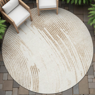 Piper Looms Chantille Swirls ACN2133 Brown Machine Washable Area Rug Round Outdoor Lifestyle Image Feature