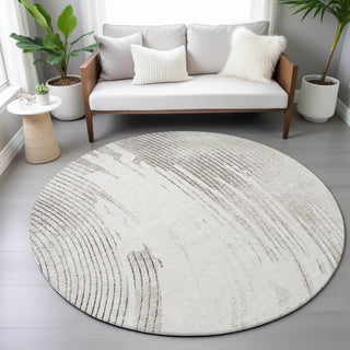 Piper Looms Chantille Swirls ACN2133 Ivory Machine Washable Area Rug Round Lifestyle Image Feature