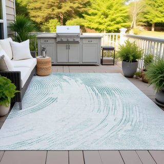 Piper Looms Chantille Swirls ACN2133 Teal Machine Washable Area Rug Outdoor Lifestyle Image Feature