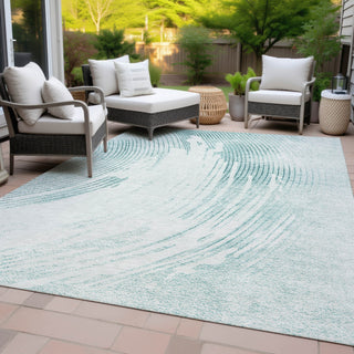 Piper Looms Chantille Swirls ACN2133 Teal Machine Washable Area Rug Outdoor Lifestyle Image Feature