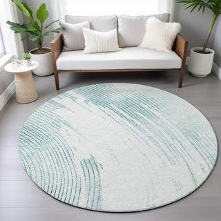 Piper Looms Chantille Swirls ACN2133 Teal Machine Washable Area Rug Round Lifestyle Image Feature