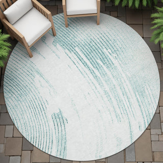 Piper Looms Chantille Swirls ACN2133 Teal Machine Washable Area Rug Round Outdoor Lifestyle Image Feature