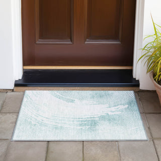 Piper Looms Chantille Swirls ACN2133 Teal Machine Washable Area Rug Scatter Outdoor Lifestyle Image Feature