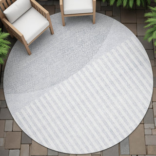 Piper Looms Chantille Geometric ACN2134 Blue Machine Washable Area Rug Round Outdoor Lifestyle Image Feature