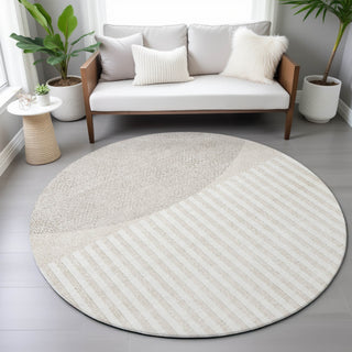 Piper Looms Chantille Geometric ACN2134 Putty Machine Washable Area Rug Round Lifestyle Image Feature