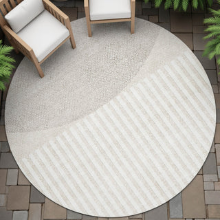 Piper Looms Chantille Geometric ACN2134 Putty Machine Washable Area Rug Round Outdoor Lifestyle Image Feature