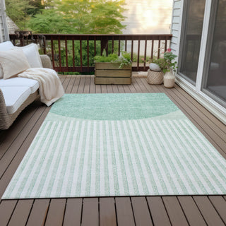 Piper Looms Chantille Geometric ACN2134 Teal Machine Washable Area Rug Outdoor Lifestyle Image Feature