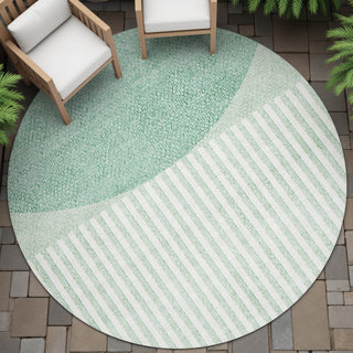 Piper Looms Chantille Geometric ACN2134 Teal Machine Washable Area Rug Round Outdoor Lifestyle Image Feature