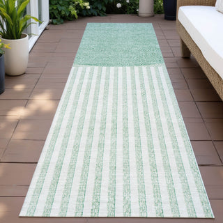 Piper Looms Chantille Geometric ACN2134 Teal Machine Washable Area Rug Runner Outdoor Lifestyle Image Feature