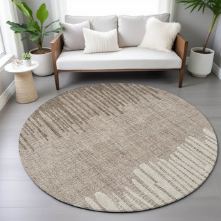 Piper Looms Chantille Stripes ACN2135 Brown Machine Washable Area Rug Round Lifestyle Image Feature