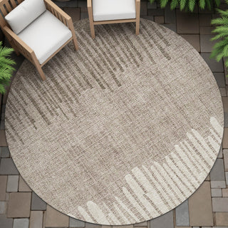 Piper Looms Chantille Stripes ACN2135 Brown Machine Washable Area Rug Round Outdoor Lifestyle Image Feature