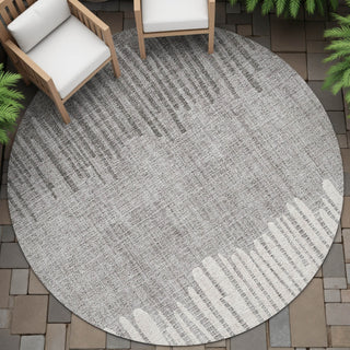 Piper Looms Chantille Stripes ACN2135 Gray Machine Washable Area Rug Round Outdoor Lifestyle Image Feature