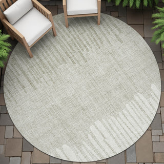 Piper Looms Chantille Stripes ACN2135 Putty Machine Washable Area Rug Round Outdoor Lifestyle Image Feature