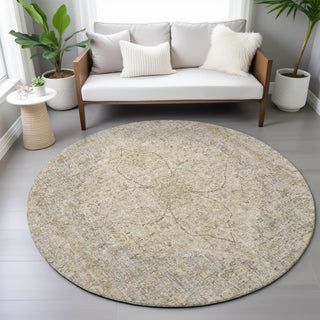 Piper Looms Chantille Global ACN2136 Beige Machine Washable Area Rug Round Lifestyle Image Feature